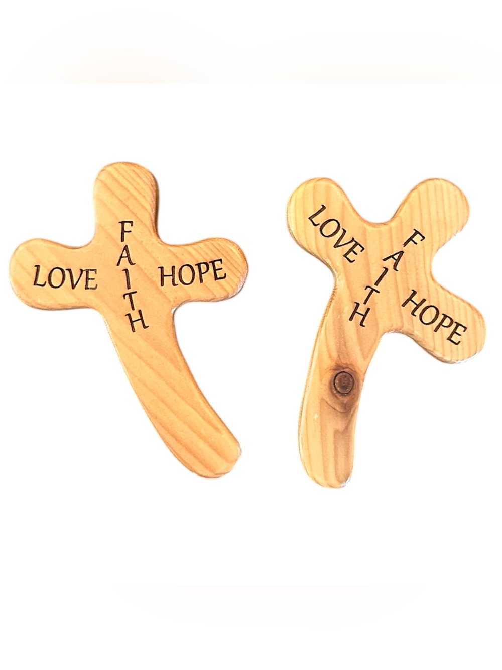 NWT Faith Hope Love Wooden Cross Natural Wood Handmade Decor Ornament Home